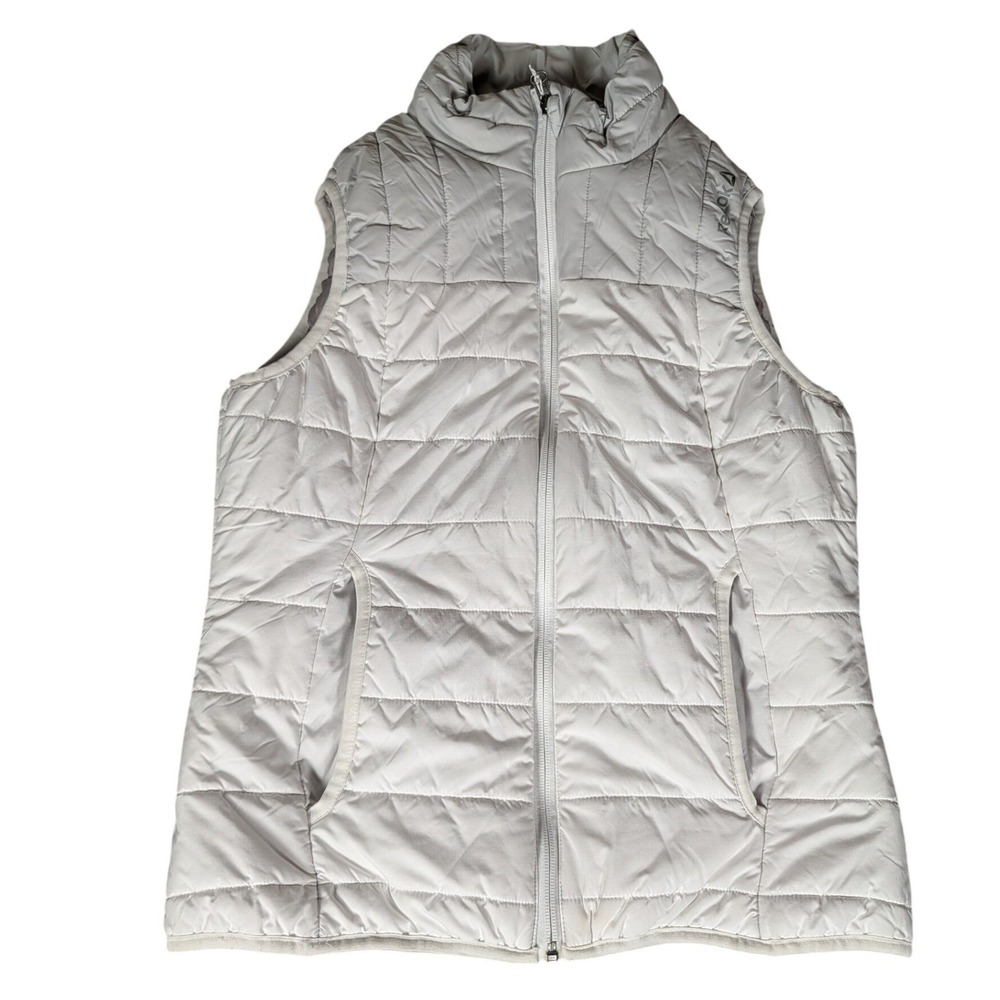 Reebok Womens Quilted Puffer Vest Full Zip Light Grey Sleeveless Jacket S